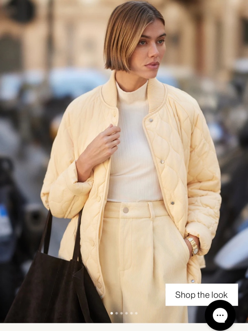 Varley Quilted Bomber Jacket in Light Cream